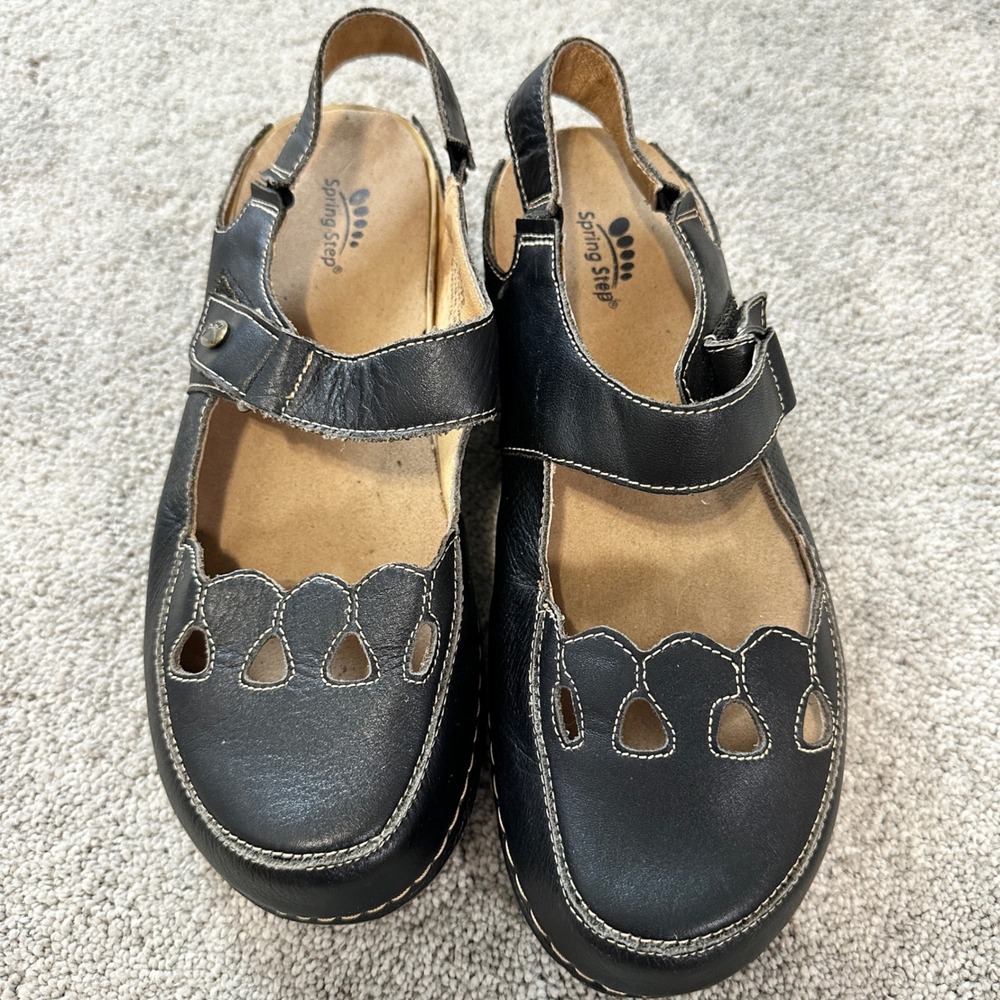 Spring Step Hope Leather Mary Jane Shoes Womens 41 Black Good